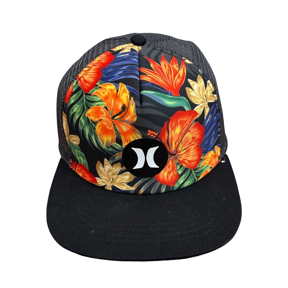 Hurley Balboa Trucker Hat‎ Tropical Floral Snapback Black Mesh Adjustable NWOT